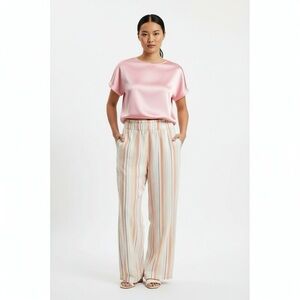 Striped Linen Blend Wide Leg Waist Pants High Waist Warm Weather Styling 1XL